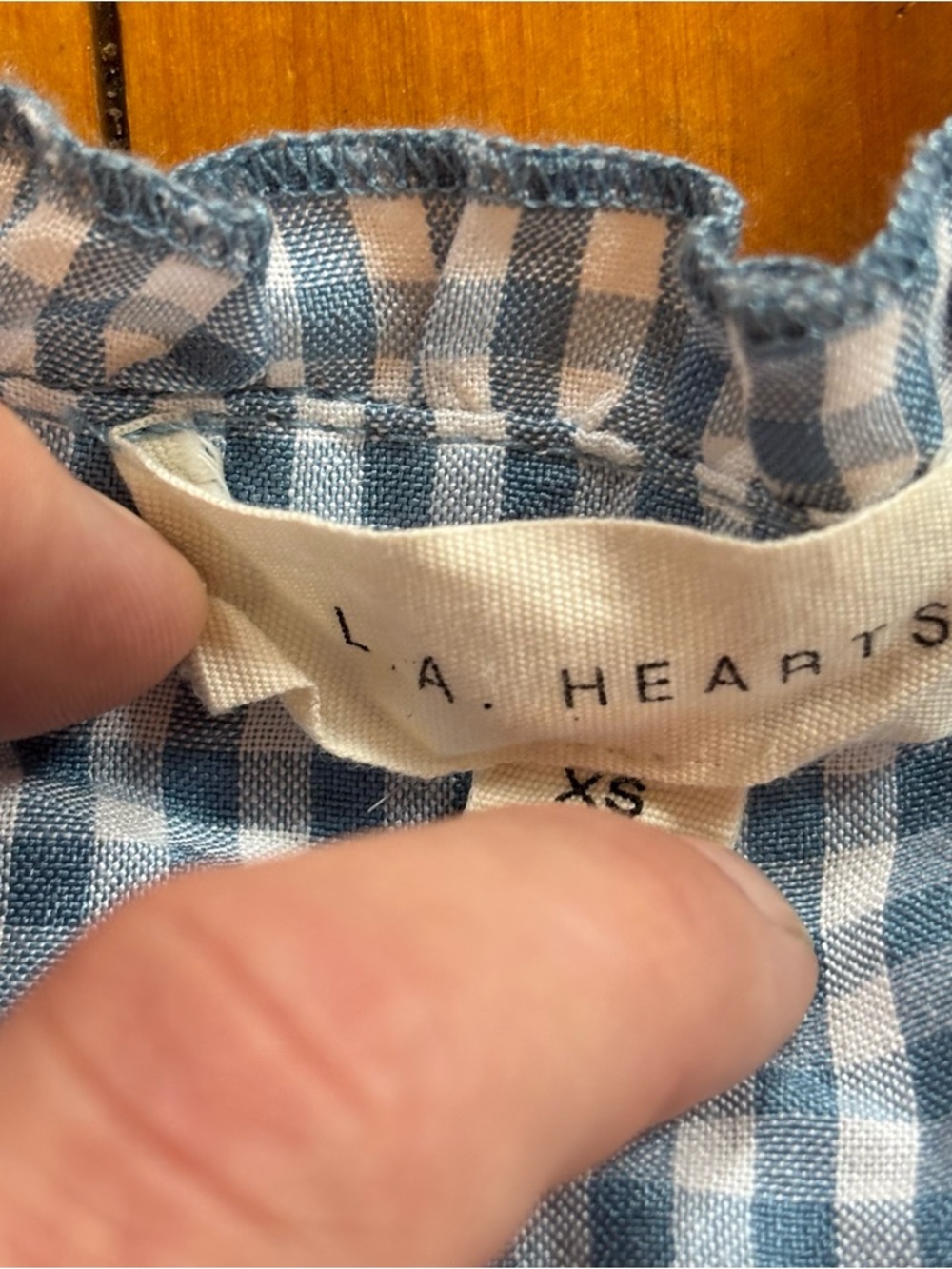 LA Hearts Blue Gingham Mini Dress XS Cottagecore Ruffle Hem - Picture 7 of 10